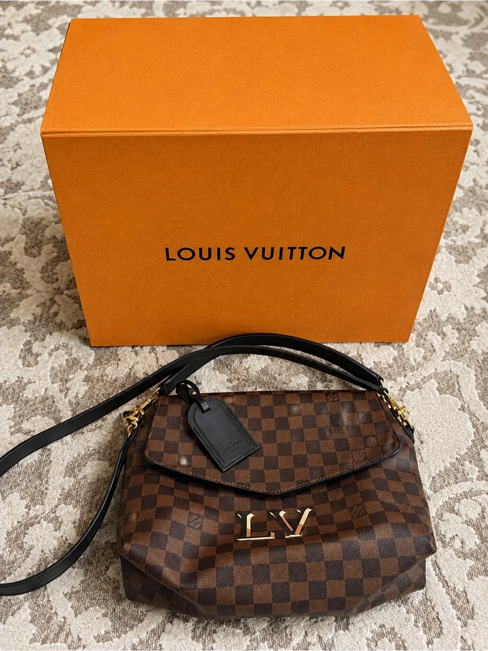 Louis Vuitton Brown Damier Ebene Shoulder Bag with Gold Hardware